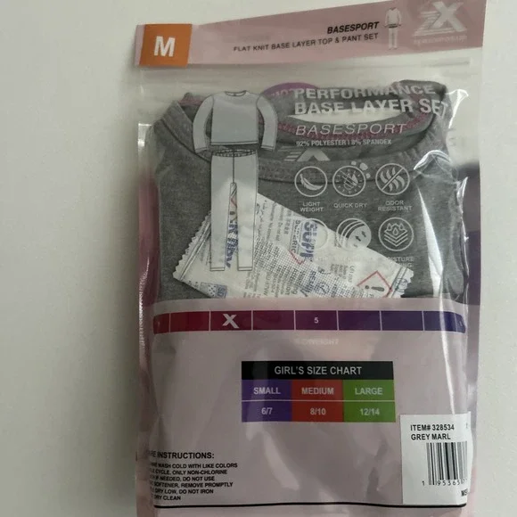 Zeroxposur Girl's Performance Base Layer Set Gray Shirt and Bottom Sz Medium New - Picture 5 of 5